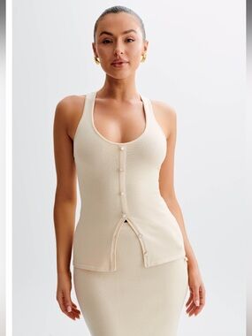 Cream Button-Front Elevated Tank